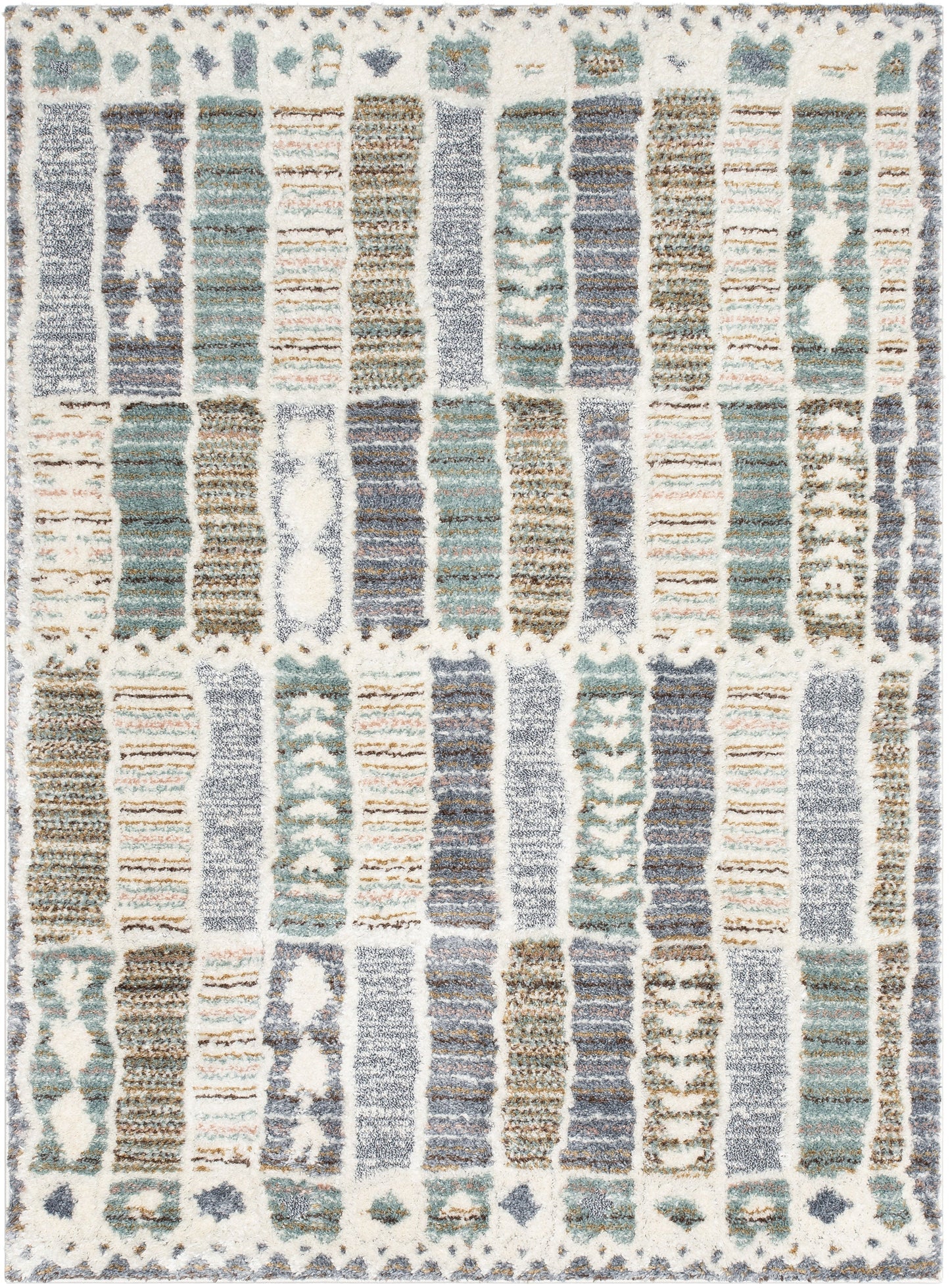 Brontes Tribal Geometric Grey High-Low Shag Rug DEL-97