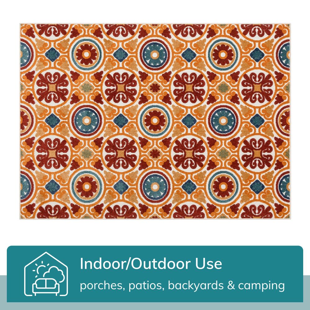 Audun Modern Geometric Indoor/Outdoor Red High-Low Rug DO-400