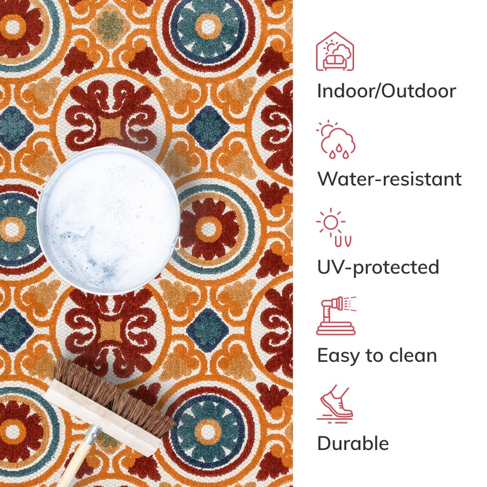 Audun Modern Geometric Indoor/Outdoor Red High-Low Rug DO-400