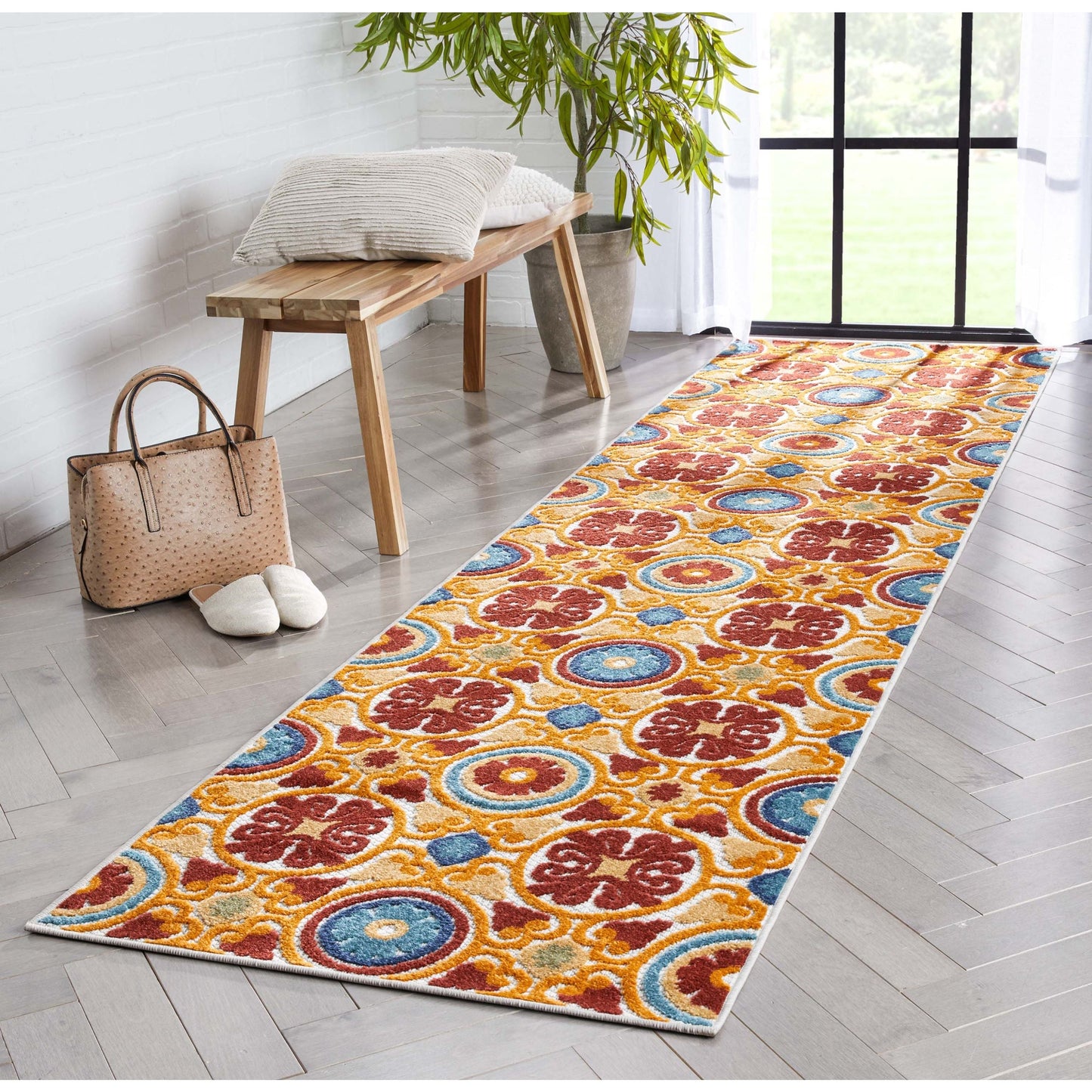 Audun Modern Geometric Indoor/Outdoor Red High-Low Rug DO-400