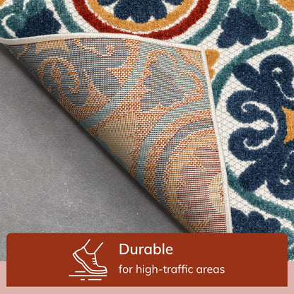 Audun Modern Geometric Indoor/Outdoor Blue High-Low Rug DO-404