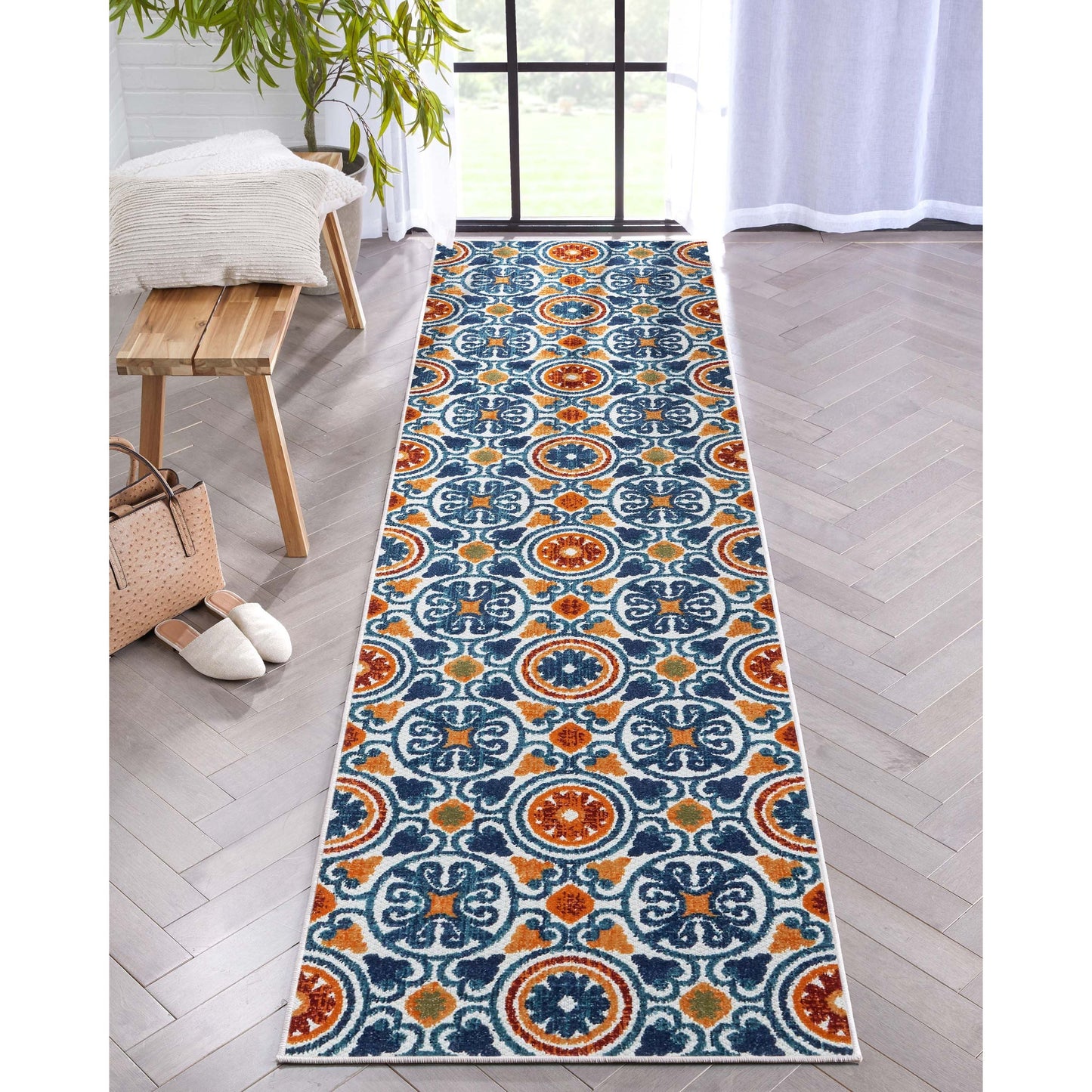 Audun Modern Geometric Indoor/Outdoor Blue High-Low Rug DO-404