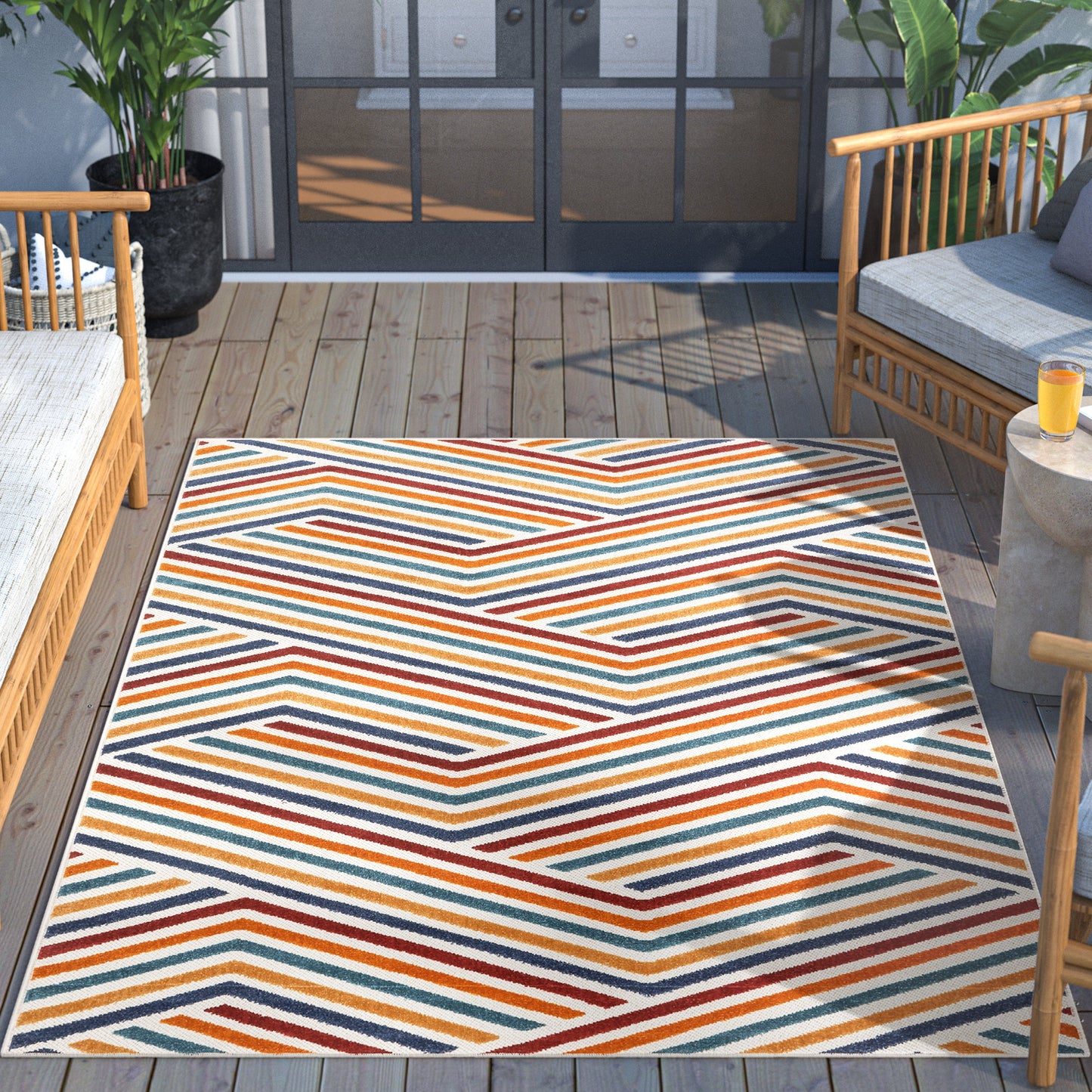 Neema Modern Floral Indoor/Outdoor Terracotta High-Low Rug DO-440