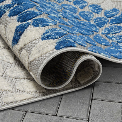 Senna Modern Floral Indoor/Outdoor Grey High-Low Rug DO-467