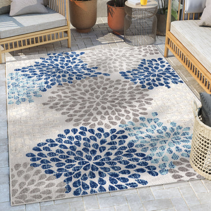 Senna Modern Floral Indoor/Outdoor Grey High-Low Rug DO-467