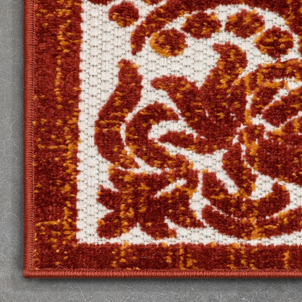Arid Modern Medallion Persian Indoor/Outdoor Terracotta High-Low Rug DO-500