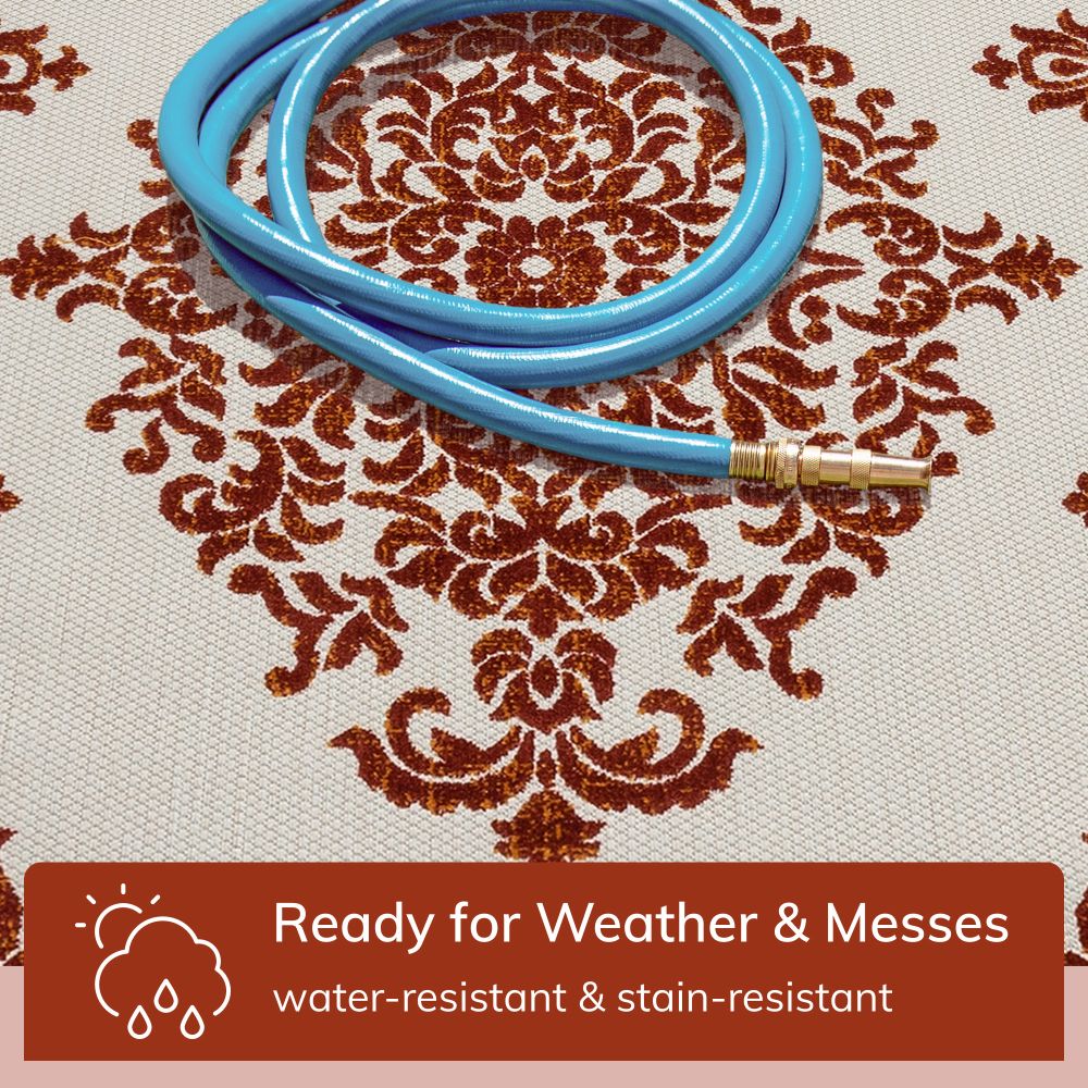 Arid Modern Medallion Persian Indoor/Outdoor Terracotta High-Low Rug DO-500