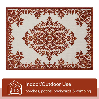 Arid Modern Medallion Persian Indoor/Outdoor Terracotta High-Low Rug DO-500