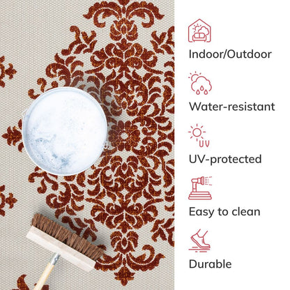 Arid Modern Medallion Persian Indoor/Outdoor Terracotta High-Low Rug DO-500
