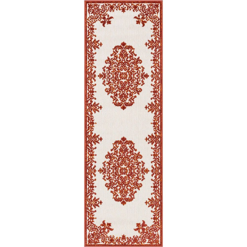 Arid Modern Medallion Persian Indoor/Outdoor Terracotta High-Low Rug DO-500