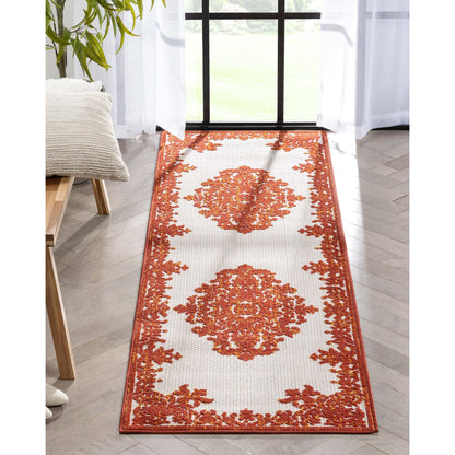Arid Modern Medallion Persian Indoor/Outdoor Terracotta High-Low Rug DO-500