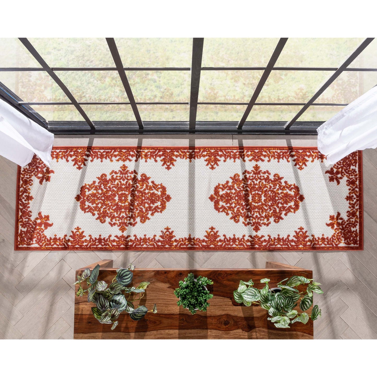 Arid Modern Medallion Persian Indoor/Outdoor Terracotta High-Low Rug DO-500