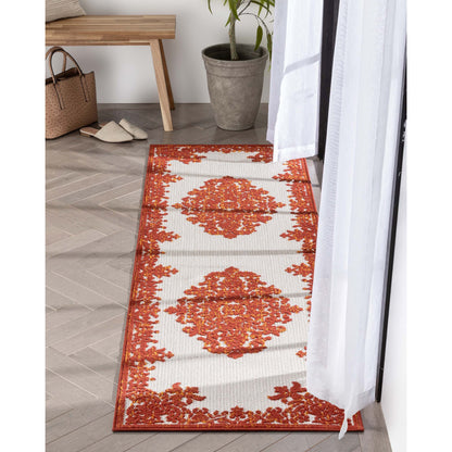 Arid Modern Medallion Persian Indoor/Outdoor Terracotta High-Low Rug DO-500