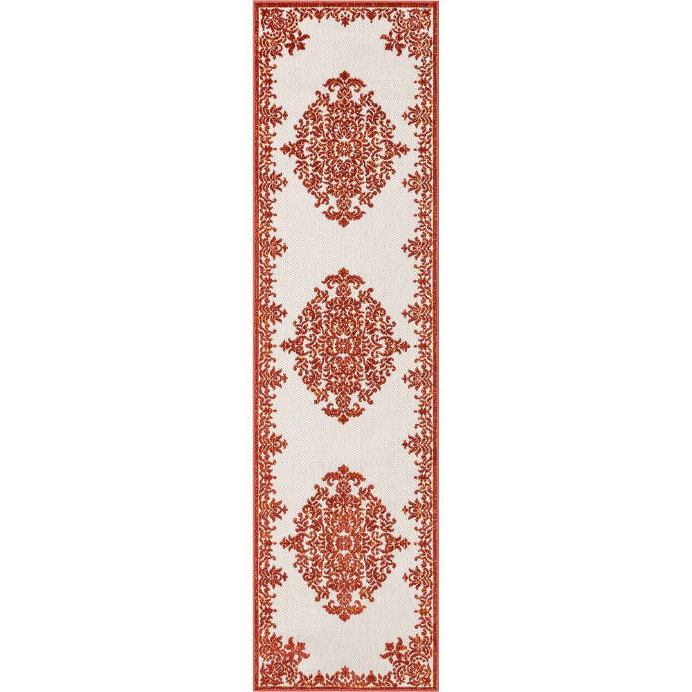 Arid Modern Medallion Persian Indoor/Outdoor Terracotta High-Low Rug DO-500