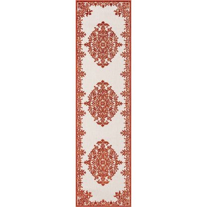 Arid Modern Medallion Persian Indoor/Outdoor Terracotta High-Low Rug DO-500