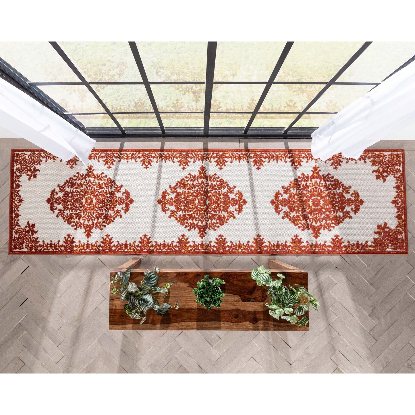 Arid Modern Medallion Persian Indoor/Outdoor Terracotta High-Low Rug DO-500