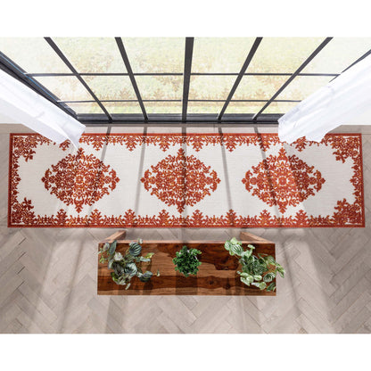 Arid Modern Medallion Persian Indoor/Outdoor Terracotta High-Low Rug DO-500