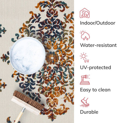 Arid Modern Medallion Persian Indoor/Outdoor Ivory High-Low Rug DO-502