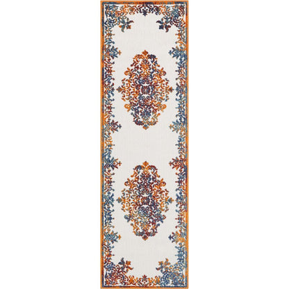 Arid Modern Medallion Persian Indoor/Outdoor Ivory High-Low Rug DO-502