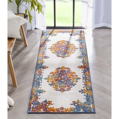 Arid Modern Medallion Persian Indoor/Outdoor Ivory High-Low Rug DO-502