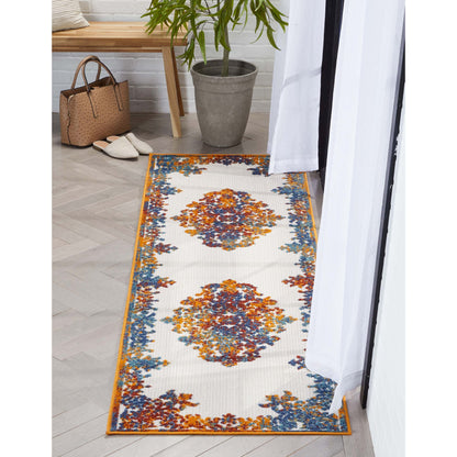 Arid Modern Medallion Persian Indoor/Outdoor Ivory High-Low Rug DO-502