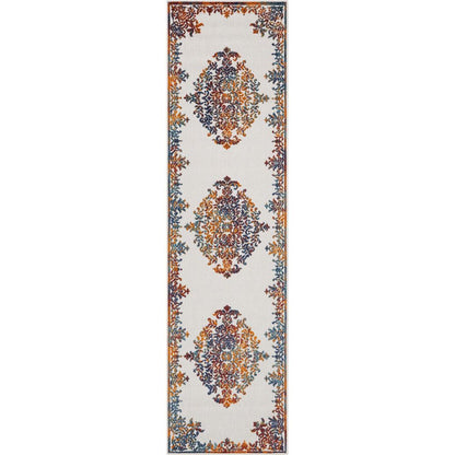 Arid Modern Medallion Persian Indoor/Outdoor Ivory High-Low Rug DO-502