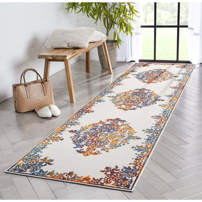 Arid Modern Medallion Persian Indoor/Outdoor Ivory High-Low Rug DO-502