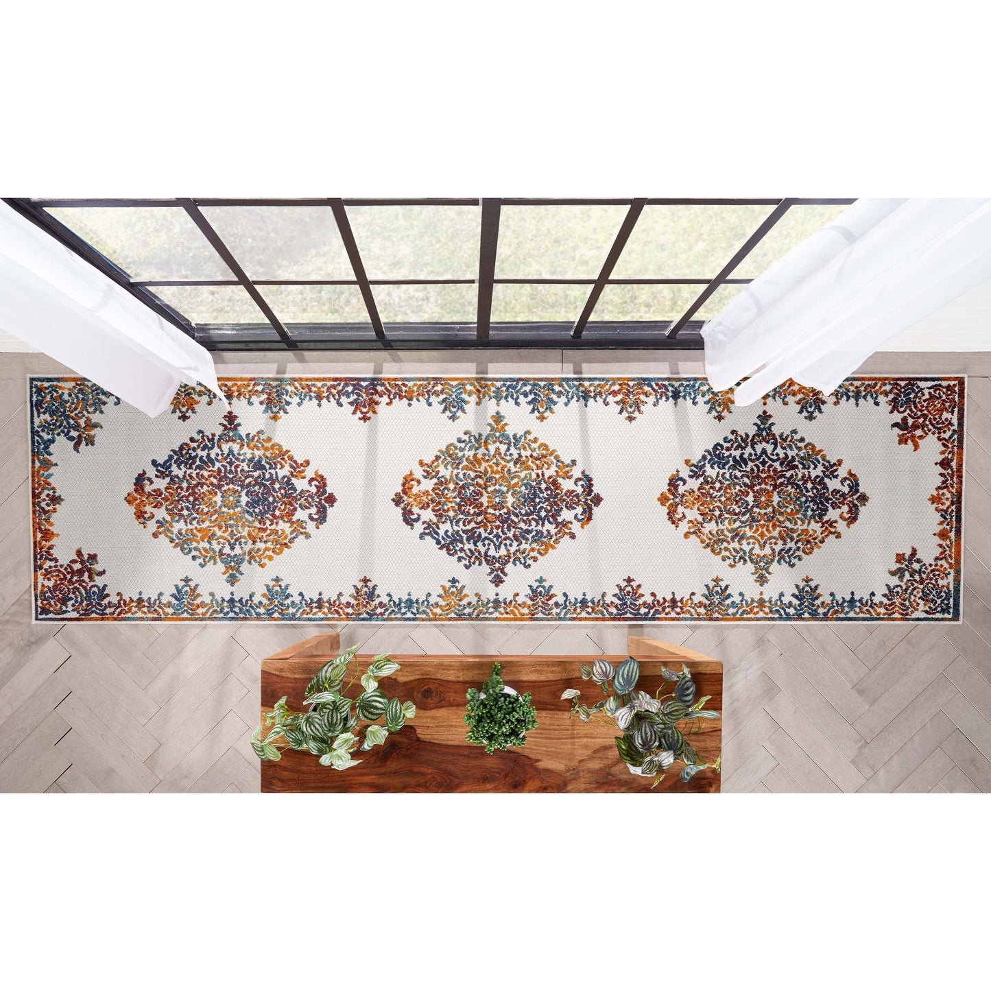 Arid Modern Medallion Persian Indoor/Outdoor Ivory High-Low Rug DO-502