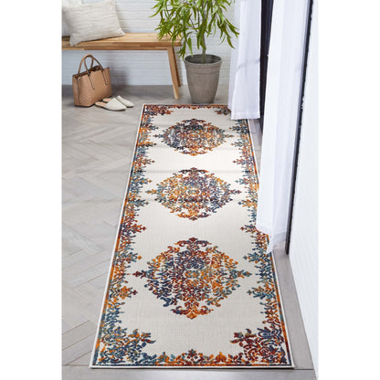 Arid Modern Medallion Persian Indoor/Outdoor Ivory High-Low Rug DO-502