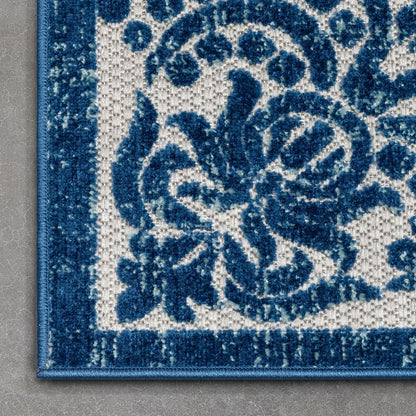 Arid Modern Medallion Persian Indoor/Outdoor Blue High-Low Rug DO-504
