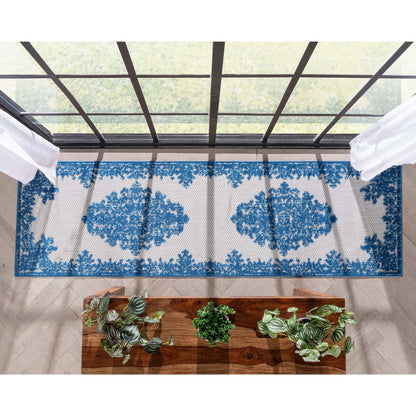 Arid Modern Medallion Persian Indoor/Outdoor Blue High-Low Rug DO-504