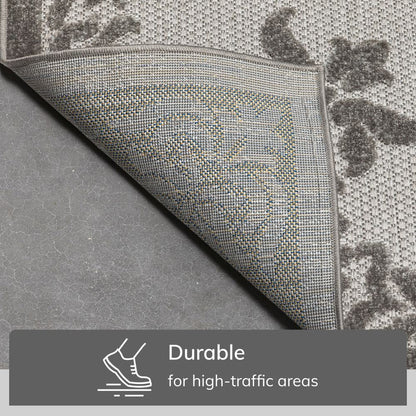 Arid Modern Medallion Persian Indoor/Outdoor Grey High-Low Rug DO-507