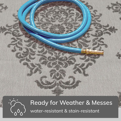 Arid Modern Medallion Persian Indoor/Outdoor Grey High-Low Rug DO-507