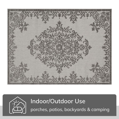 Arid Modern Medallion Persian Indoor/Outdoor Grey High-Low Rug DO-507