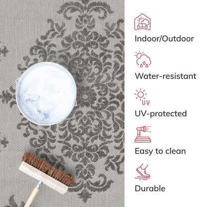 Arid Modern Medallion Persian Indoor/Outdoor Grey High-Low Rug DO-507