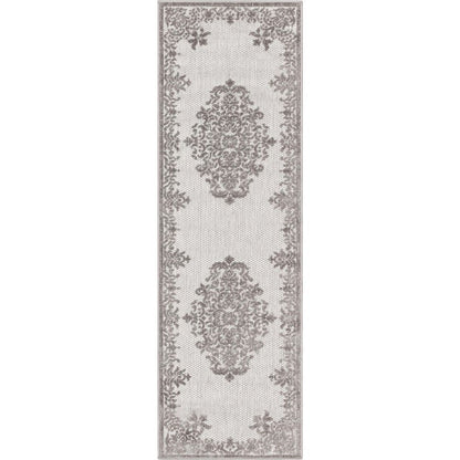 Arid Modern Medallion Persian Indoor/Outdoor Grey High-Low Rug DO-507