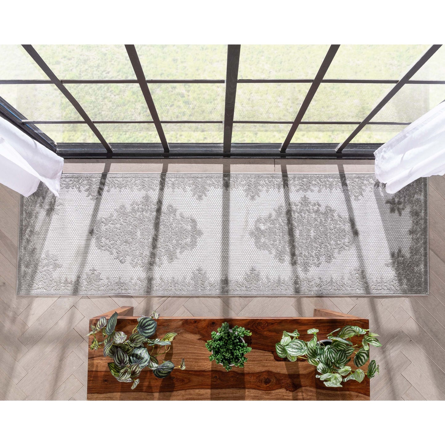 Arid Modern Medallion Persian Indoor/Outdoor Grey High-Low Rug DO-507