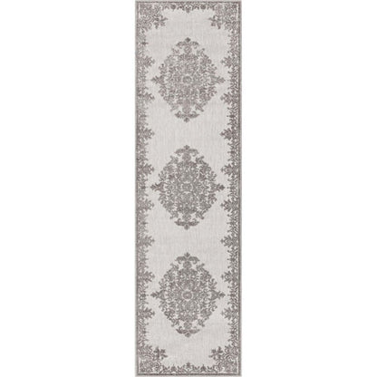 Arid Modern Medallion Persian Indoor/Outdoor Grey High-Low Rug DO-507