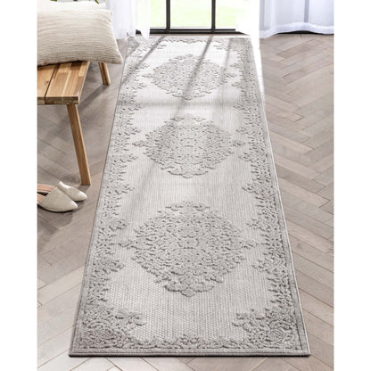 Arid Modern Medallion Persian Indoor/Outdoor Grey High-Low Rug DO-507