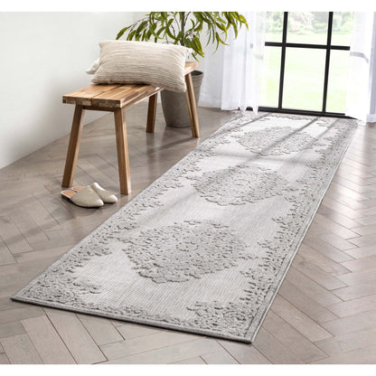Arid Modern Medallion Persian Indoor/Outdoor Grey High-Low Rug DO-507