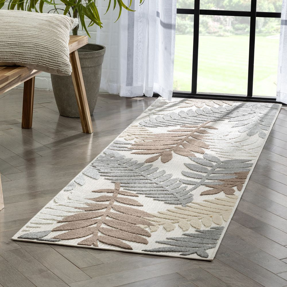 Mariah Modern Floral Indoor/Outdoor Ivory High-Low Rug DO-512