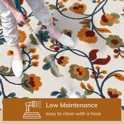 Neveh Beige Modern Floral Indoor Outdoor Rug DO-102