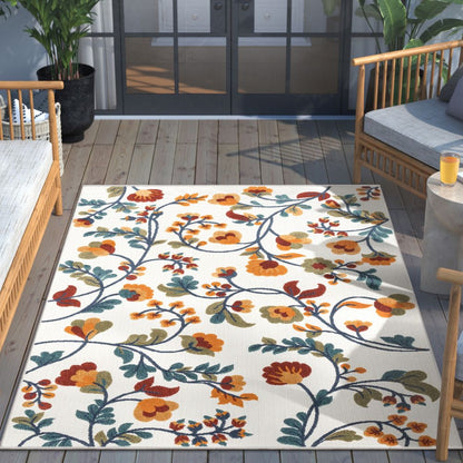 Neveh Beige Modern Floral Indoor Outdoor Rug DO-102