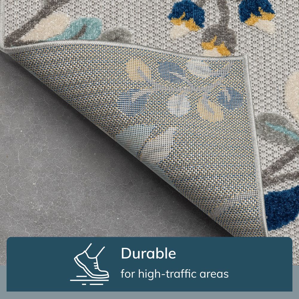 Neveh Grey Modern Floral Indoor Outdoor Rug DO-104