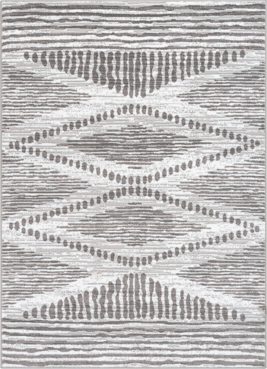 Aosta Tribal Diamond Pattern Ivory Grey Rug DU-132