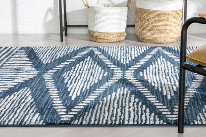 Aosta Tribal Diamond Pattern Blue Rug DU-134