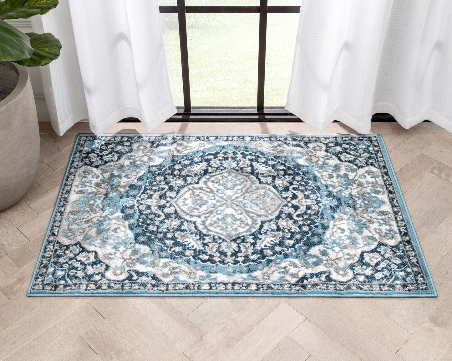Granada Transitional Oriental Medallion Pattern Blue Rug DU-84
