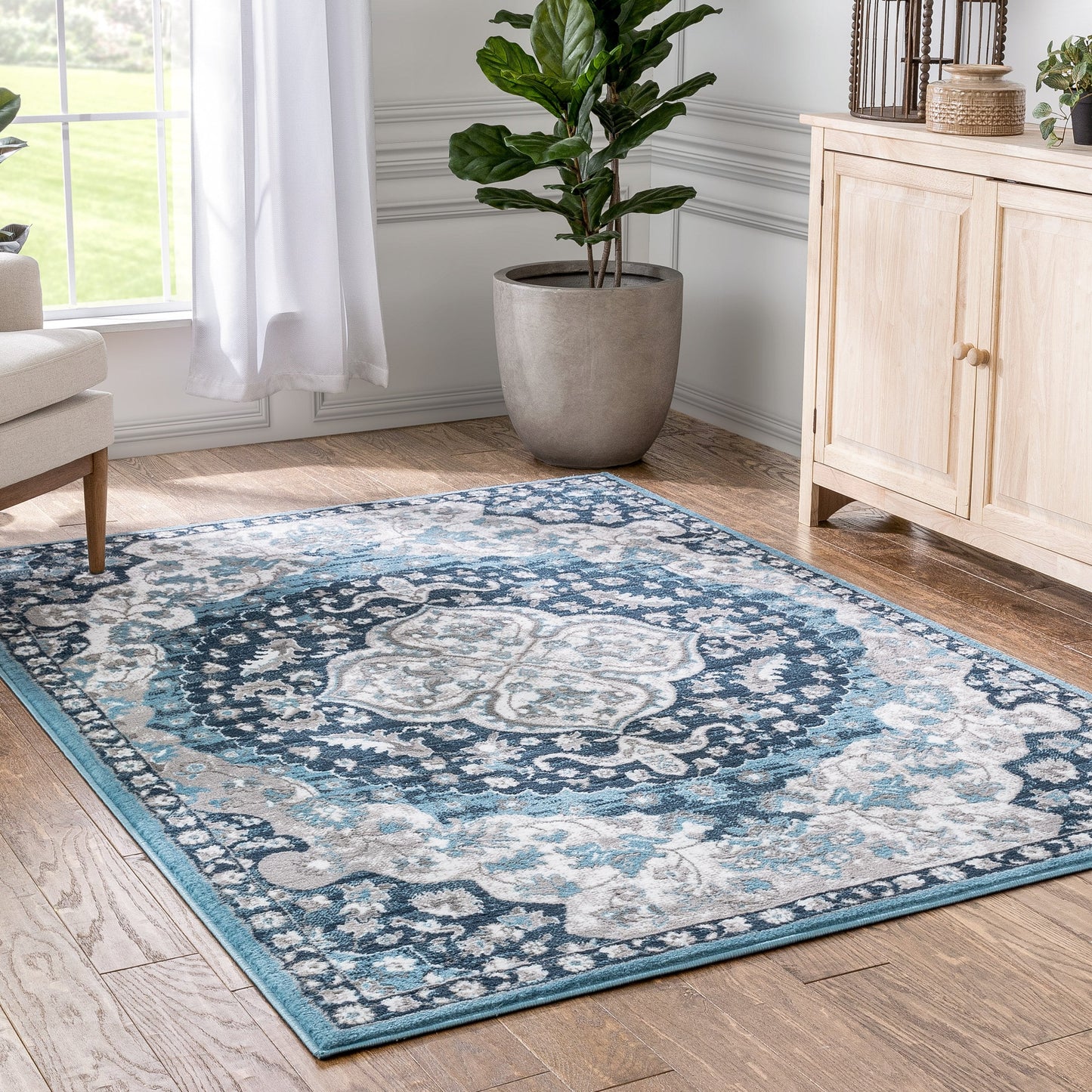 Granada Transitional Oriental Medallion Pattern Blue Rug DU-84
