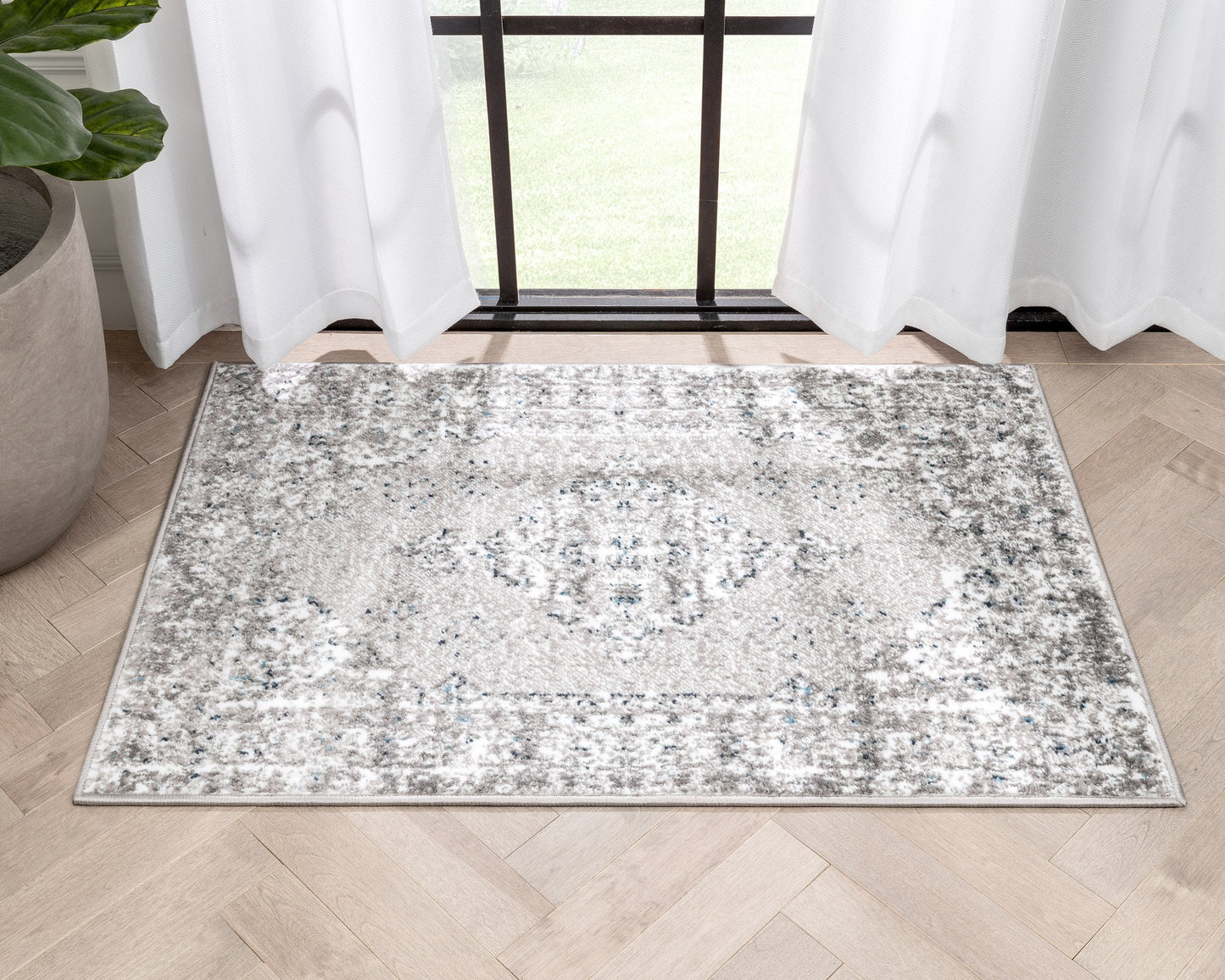 Trieste Vintage Floral Medallion Pattern Ivory Grey Rug DU-92
