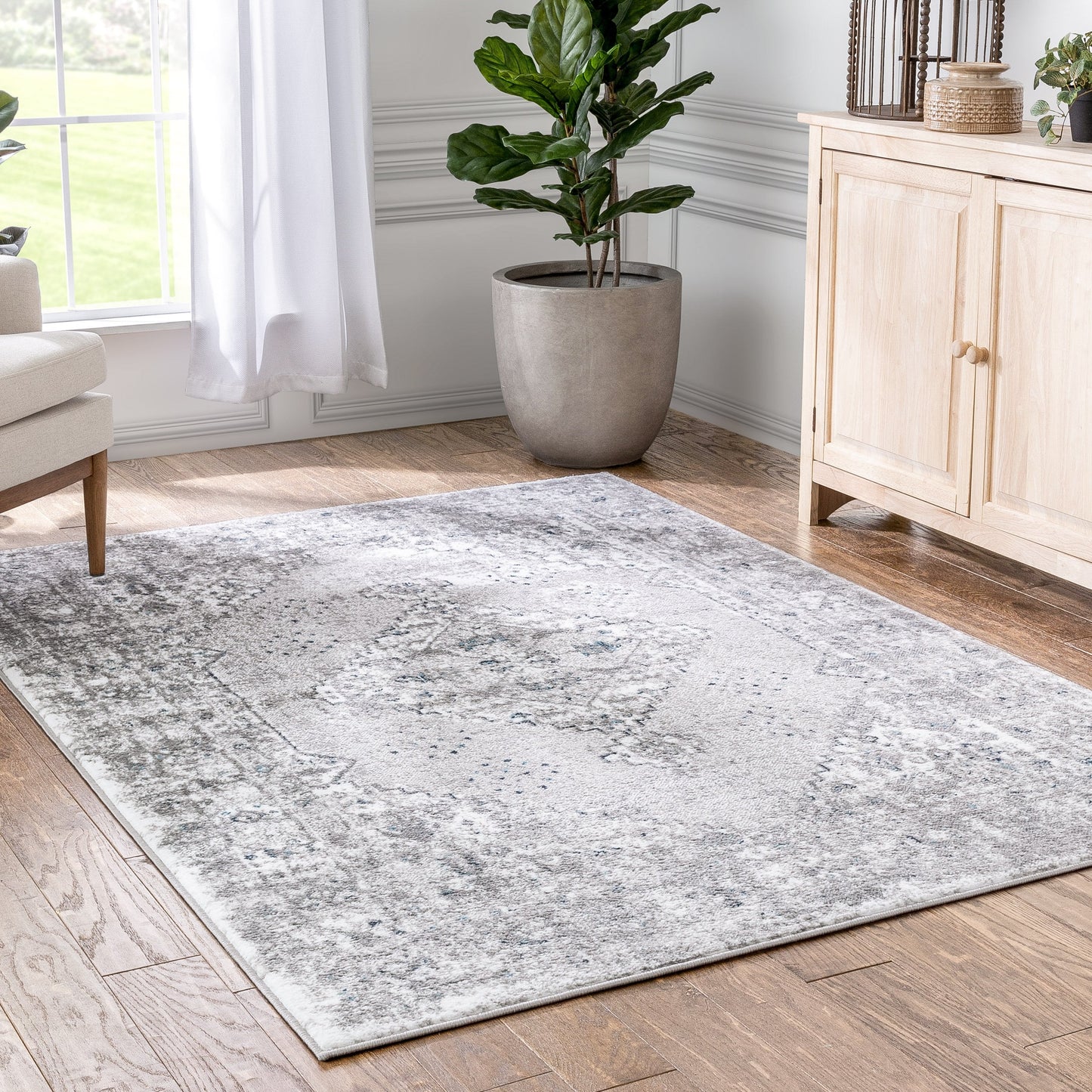 Trieste Vintage Floral Medallion Pattern Ivory Grey Rug DU-92